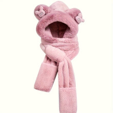 Elegant Winter Warm Hat Scarf Gloves Set Plush Bear Scarf for Women