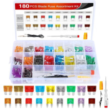 180-Piece Car Fuse Kit: Mini Blade Fuses (5A–40A) + Puller & Tester, Compatible with Cars, Trucks, RVs