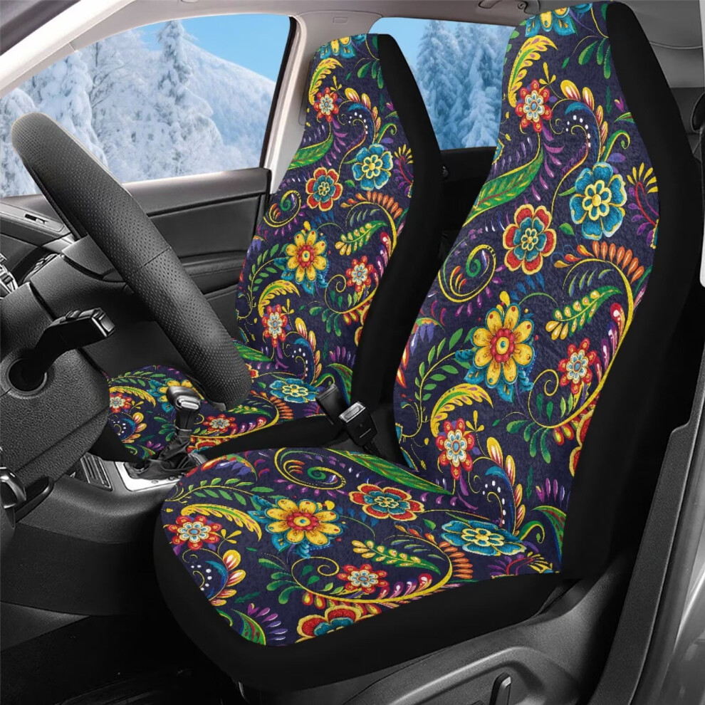 Car Seat Covers Ethnic Flower Design Fluffy Fur Set Of 2 Coral 974856108916