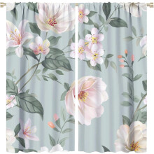 Rustic Watercolor Flower Curtains Green Floral Leaves Nature Spring Blackout Print Rod Pocket Window Drapes for Bedroom Living Room 42x54in