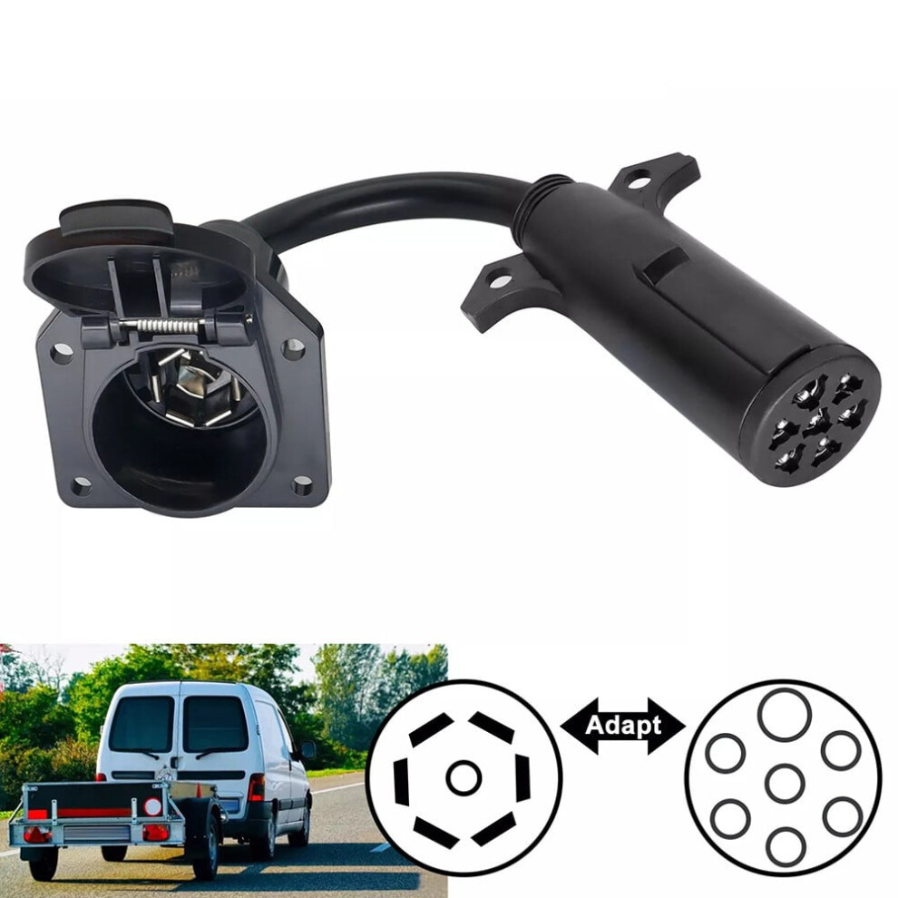 7-Way Round Pin Truck To 7-Way Blade Rv Trailer Adapter Wiring Plug Converter Abs Round Plug Replacement Parts Black 9027700581272