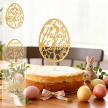 Easter Alphabet Egg Cake Toppers, Gold Glitter Paper Flag Picks for Cupcakes, Dessert Table, Brunch & Parties, 4x6in