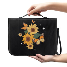 Cartoon Sunflower Butterfly PU Leather Bible Cover for Women & Men, Lightweight with Detachable Wristlet Strap – Compatible with XL Bibles