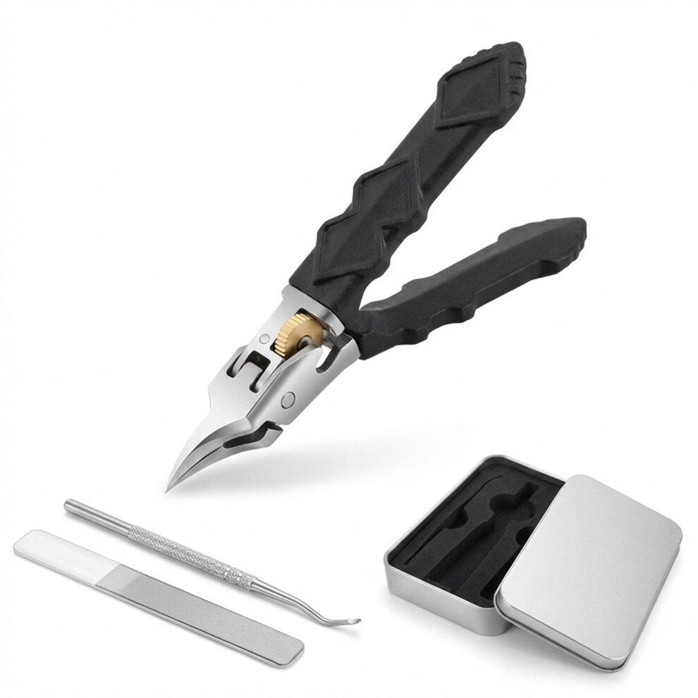 Black Anti-Slip Grip Nail Clipper Set â Curved Blades,