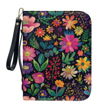Boho Floral PU Leather Bible Cover for Women & Men – Minimalist Design, Detachable Wristlet Strap, Compatible with Standard Bibles