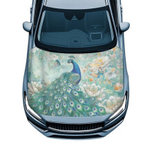 Car Hood Cover Stretchable Polyester, Waterproof Paisley Peacock Hood Wrap Blanket Elastic Fabrics Can be Washed, Car Hoods Cover with Elastic Band