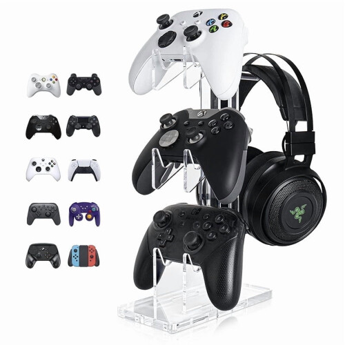 Supporto per controller di gioco a 3 livelli – Supporto universale per Switch, Xbox, PS5/PS4, cuffie e display in acrilico, supporto da scrivania,