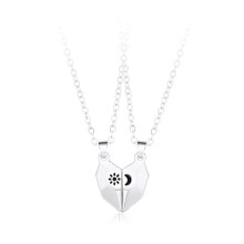 Clavicle Chain Necklace Set Silver Sun Moon Couple Pendant