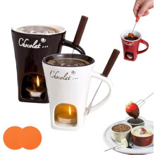 Portable Ceramic Chocolate Fondue Cup with Forks, Multi-purpose for Dessert Parties & Family Gatherings (2PCS-A)
