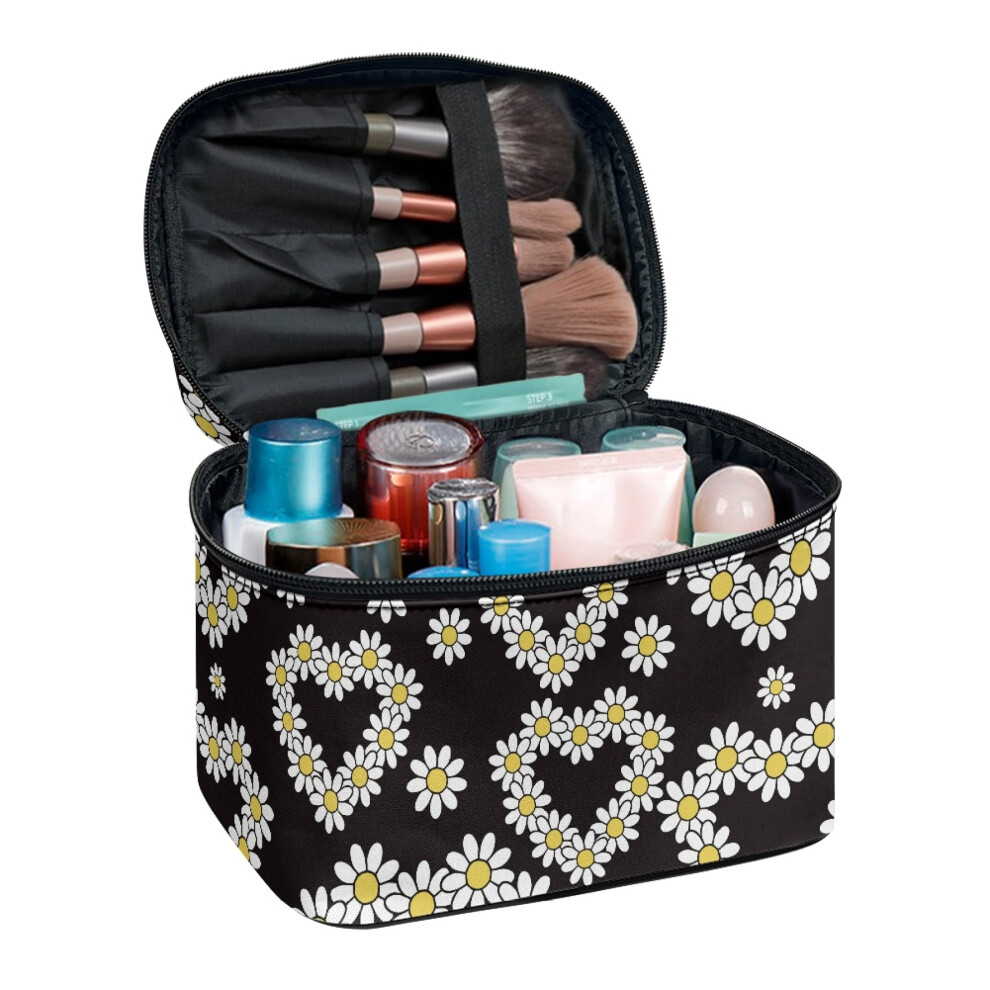 Daisy Pattern Travel Cosmetic Bag Organizer (8.86"x6.5"x5.9") Travel Cosmetic Bag with Brush Slots Women and Men