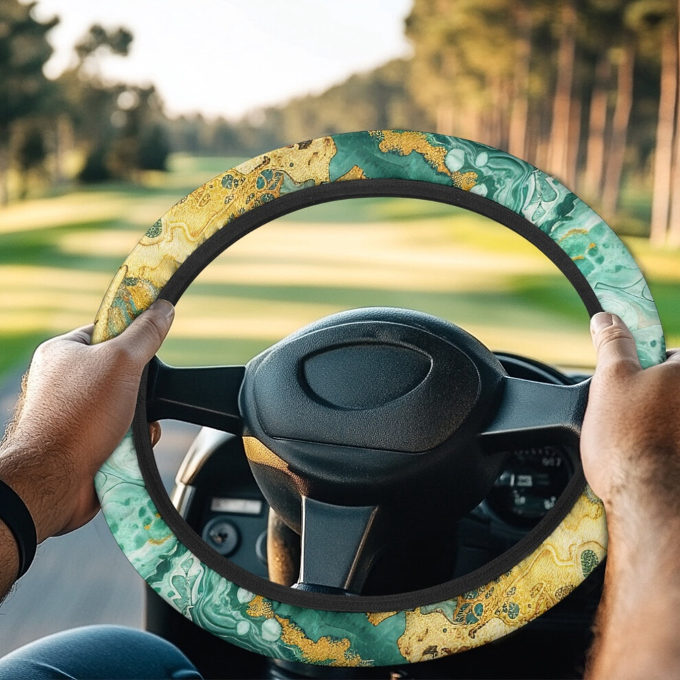 Marble Print Golf Cart Steering Wheel Cover Compatible With Club Car, Universal Auto Accessory & Dust Cover 9085618447219