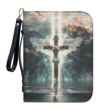 Cross Jesus Angel Wings Cloud PU Leather Bible Case for Women & Men, Compatible with Standard Bibles, Detachable Wristlet Strap