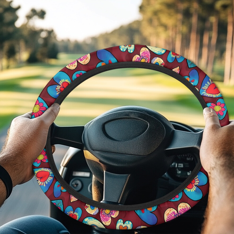 Heart Pattern Elastic Golf Cart Steering Wheel Cover, Compatible With Club Car Â Valentine's Day Car Interior Accessory 9399596209906