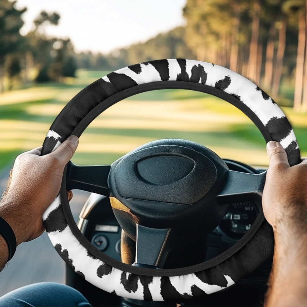 Cow Print Golf Cart Steering Wheel Covers, Universal Fit 13-14 Inch, Sweat-Absorbent, Compatible With Most Cars 9399596693798