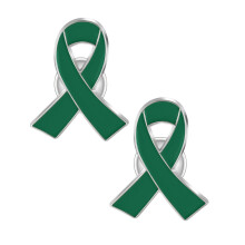 Green Elegant Ribbon Cancer Awareness Pin – 2PC Heart-Shaped Lapel Pin for Clothing, Bags, Gifts & Fundraisers (Bulk Multi-Color)