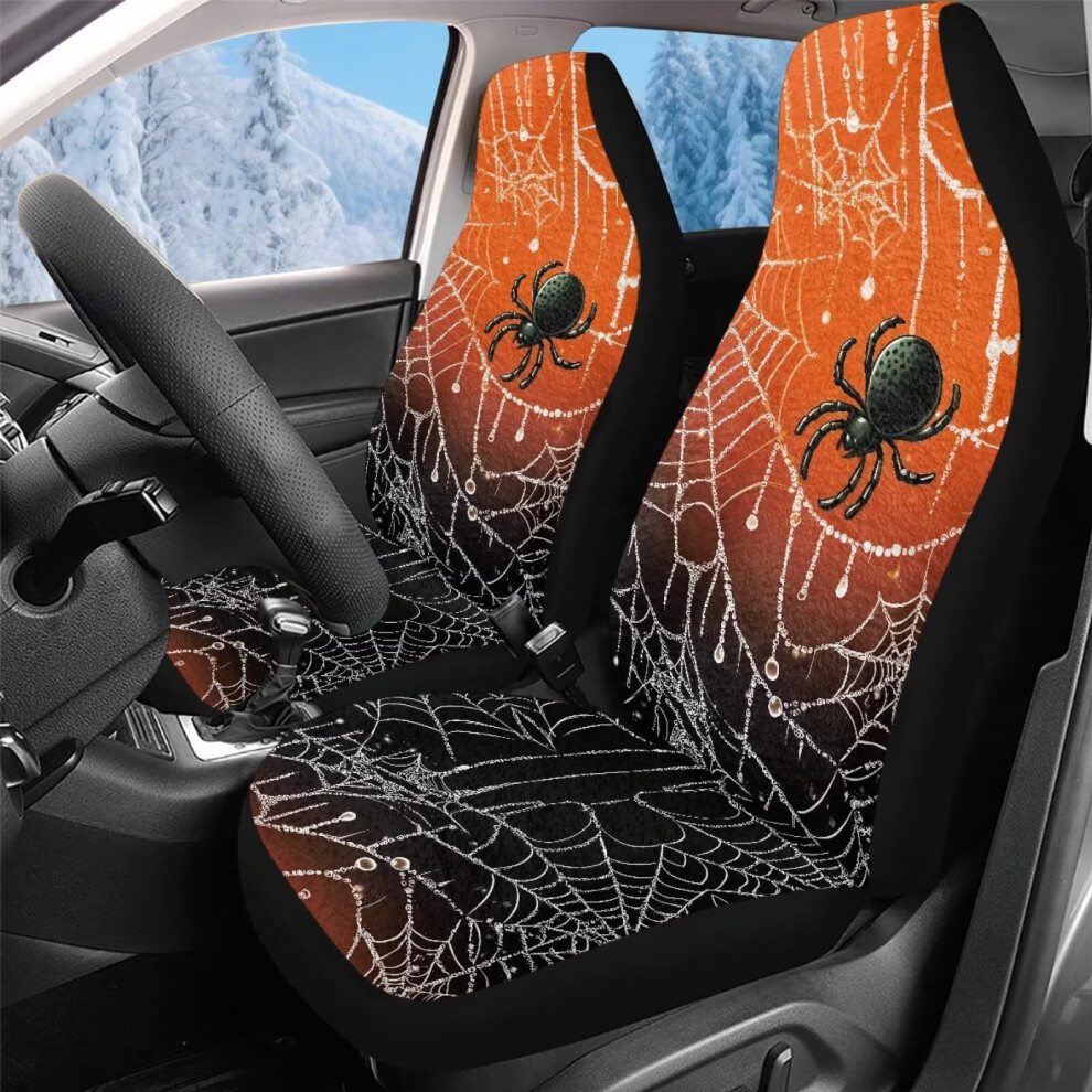 Car Seat Cover, 2-Piece Spider Web Print Front Seat Covers Velvet Fabric, Universal Seats Cushions, Soft Automotive Seats Covers For Trucks Suv Coral 9399596207070