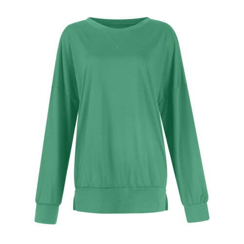 Damehøst Langermet Sidesplitt Løse Bluser Avslappet Pullover Tunika Topper 2