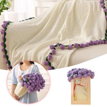 24" Crochet Rose Blanket Bouquet – 2-in-1 Handmade Knitted Throw & Floral Bouquet, Soft Polyester Woven Blanket for Home Décor,