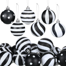 Black and White Striped Christmas Ball Ornaments, 24 Pack Plastic Hanging Balls for Xmas Tree Party Decoration, 1.18 Inch