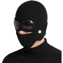 Unisex Winter Ski Beanie Hat with Goggles and Detachable Mask, Warm Wind-Blocking Hat for Snowboarding and Outdoor Sports