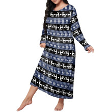 Kerstnachthemd voor dames, grote maten, ronde hals, lange mouwen, blauw XL – Geschikt voor feestelijke nachtkleding