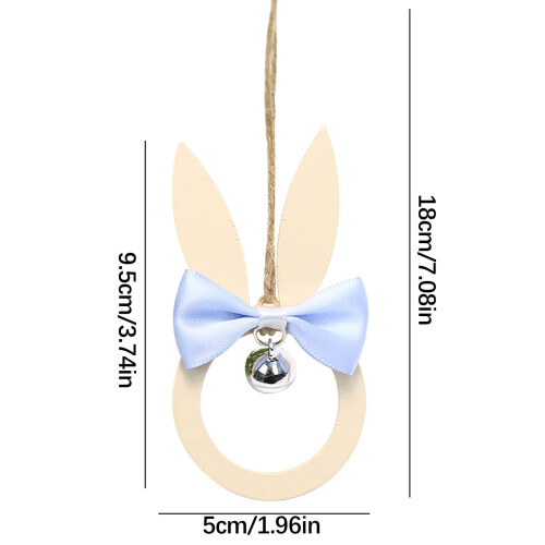 Wooden Easter Bunny Pendant with Bow and Bell Blue 2