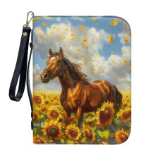 Sunflower Horse PU Leather Bible Cover for Women & Men – Lightweight, Detachable Wristlet Strap, 2XL, Compatible with Standard Bibles