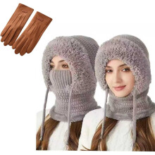 3-in-1 Beanie Hat with Scarf & Mask, Fleece-Lined Acrylic Winter Set, Windproof Snow Cap, Adjustable Drawstring (22-23in), Compatible with Cold