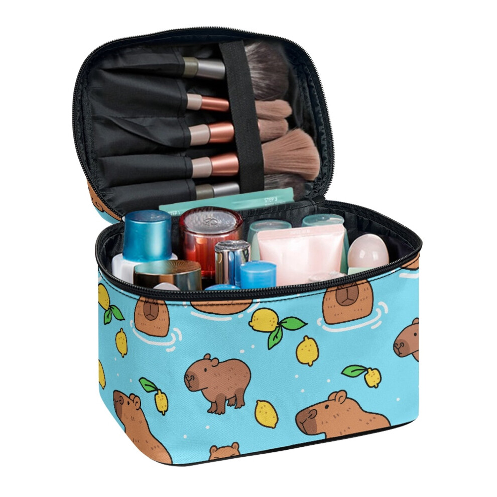 Polyester Portable Makeup Case Capybara Tropical Fruits Zipper with Slip-in Pockets Travel Storage for Women & Men Traveling