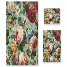 3 Piece Bath Towels Set Bath Towel, Hand Towel and Face Towel for Bathroom, Gym, Hotel Floral Pattern with Roses