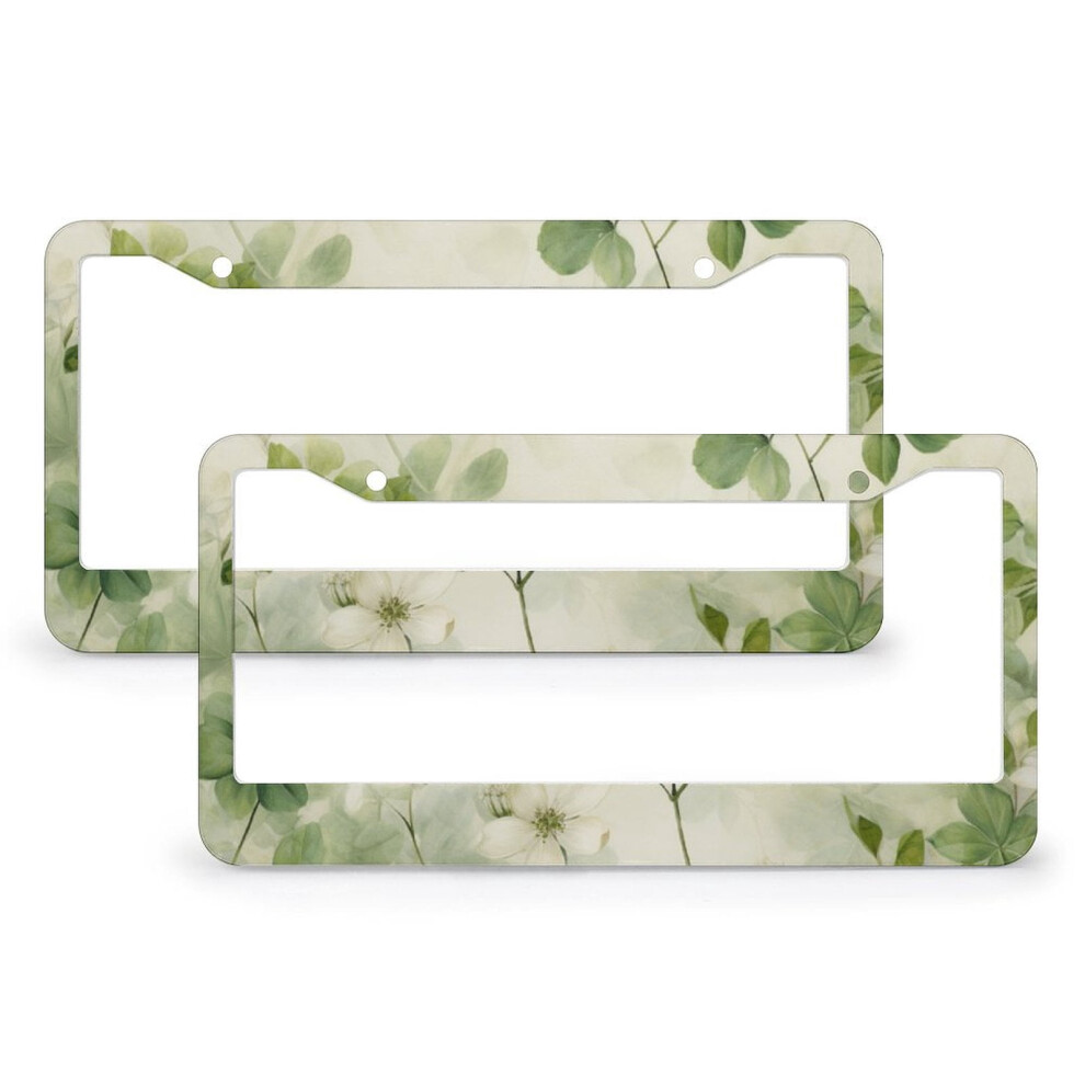 2-Pack Leaves & Flowers License Plate Cover Â St. Patrick's Day Shamrock Frame, Metal, 2-Hole, Compatible With Us Vehicles Green 9085618884038