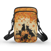 Schwarze Katze Blätter Geburtstagsgeschenk Doppeldeck Verstellbare Umhängetasche Damen Verstellbarer Schultergurt für Outdoor-Reisen