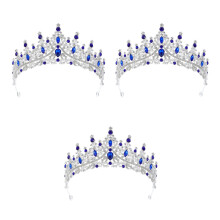 3Pcs Blue Tiara Crown for Women Elegant Birthday and Prom Headband