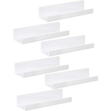 6 PCS White Acrylic Floating Shelves Display Ledge,Wall Mounted Nursery Kids Bookshelf,15 Inch Bathroom Wall Shelf and Storage Rack,5mm Thick U Shelf