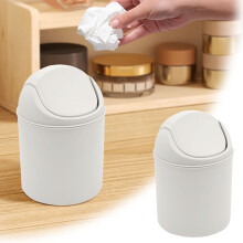 Tiny Garbage Can, Mini Trash Can With Swing-Top Lid, White