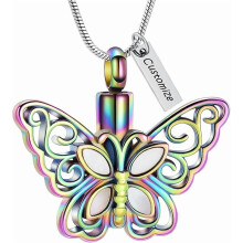 Butterfly Urn Necklace for Ashes – Moonstone/Abalone Shell Cremation Jewelry, Memorial Locket Compatible with Ashes