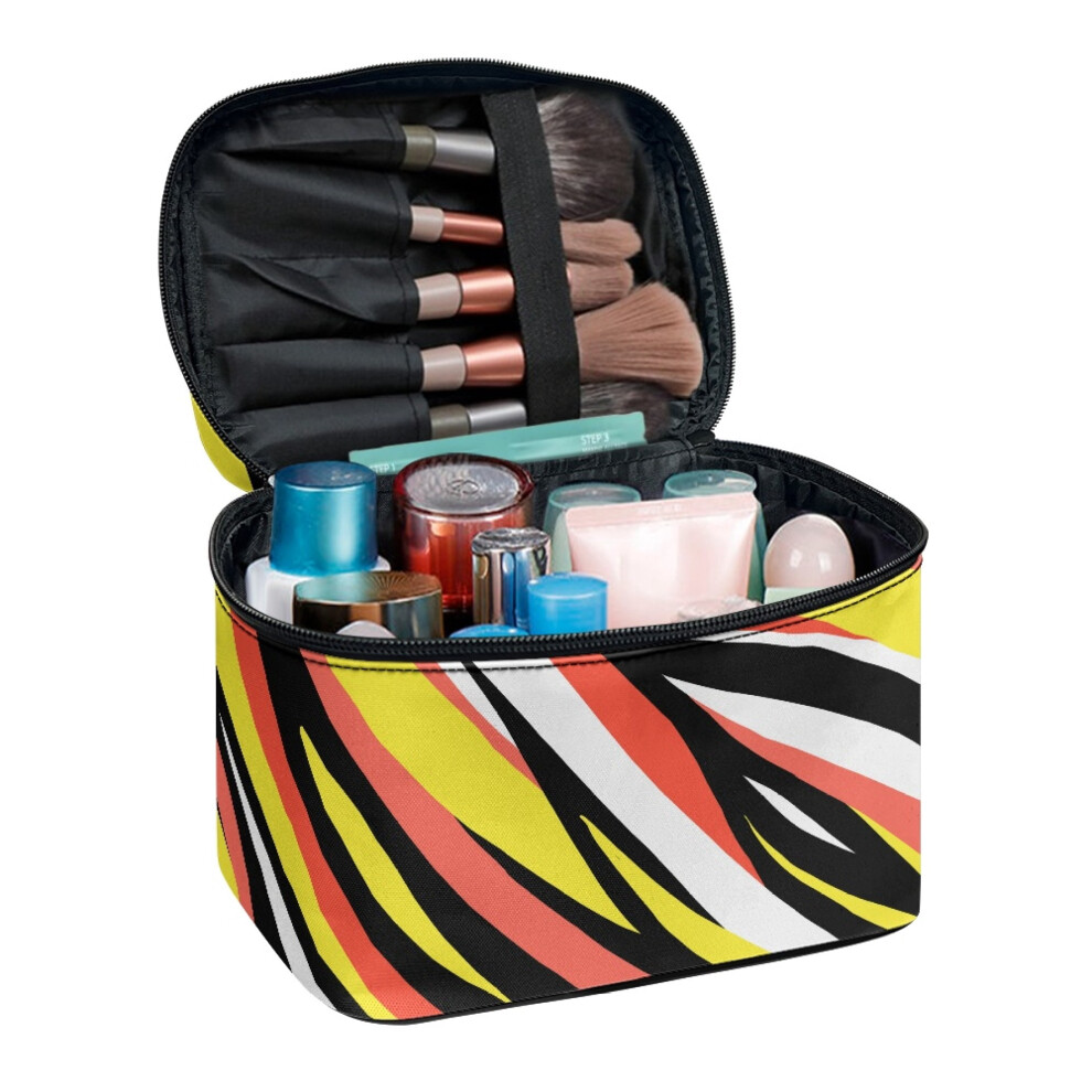 Colorful Wave Lines Cosmetic Makeup Organizer Bag Brush Slots Teacher Makeup Case Handy