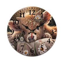 Cute Cow & Flowers Retro Mute Wall Clock – Battery Powered, Compatible with Home, Living Room, Kitchen, Office Decor
