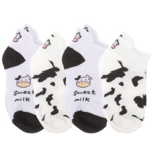 4 Pairs Lovely Cow Pattern Short Socks Creative Printing Socks Anklet Sock