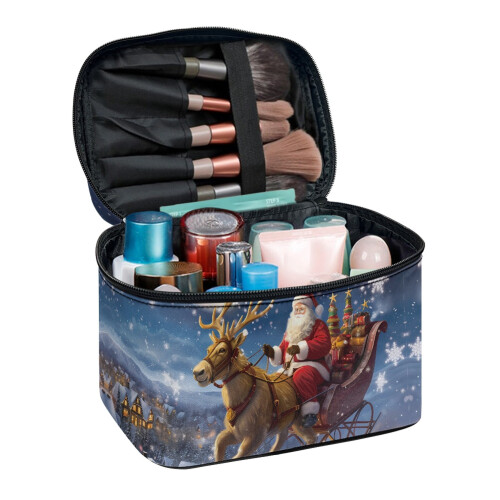 Cosmetic Organizer Bag Polyester Santa Reindeer Brush