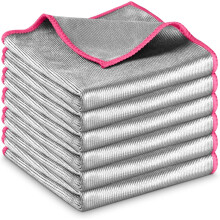 Streak-Free Microfiber Glass Polishing Cloth, Lint-Free for Glasses, Mirrors, Kitchen – Pack of 6 (12"x12"), Silver-Pink