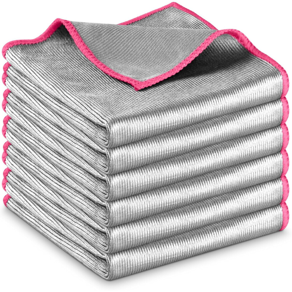 Streak-Free Microfiber Glass Polishing Cloth, Lint-Free For Glasses, Mirrors, Kitchen Â Pack Of 6 (12"X12"), - Silver/Pink 9485826674283