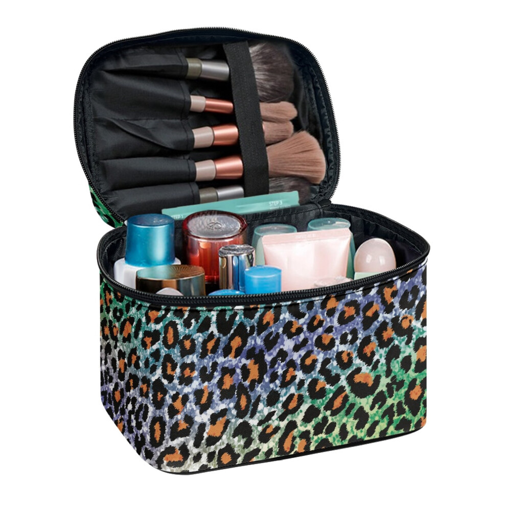 Colorful Leopard Print Design Portable Makeup Bag Cosmetic Bags Large Capacity Double Zipper
