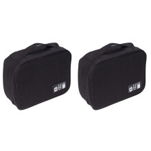 2Pcs Travel Pouch for Small Electronics Waterproof Black Organizer
