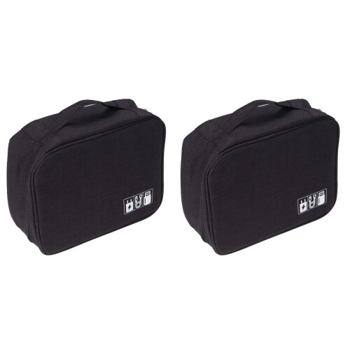 2Pcs Travel Pouch for Small Electronics Waterproof Black Organizer