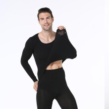 Autumn and Winter Polyester Fiber Thermal Sleeve Set for Men with Seamless Seam and Round Neck Design