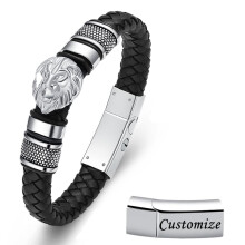Lion Head Cremation Urn Bracelet for Ashes Stainless Steel Urn Bangle Braided Leather Wristband Cuff Bangle Urn Bangle Bracelet for Women Men