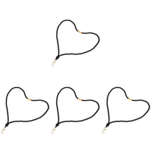 4Pcs Multifunctional Black Silicone Phone Neck Rope Beaded Charm Strap