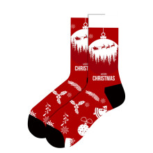 Men's Christmas Socks – Red Cotton Blend Mid-Calf with Ball & Flying Elk, Casual Sports Style, Cozy Daily Wear