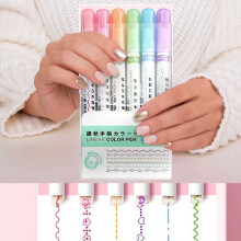 Juego de rotuladores fluorescentes de 6 colores con 4 diseños (corazones, estrellas y olas), caja portátil, no tóxicos, compatibles con agendas y